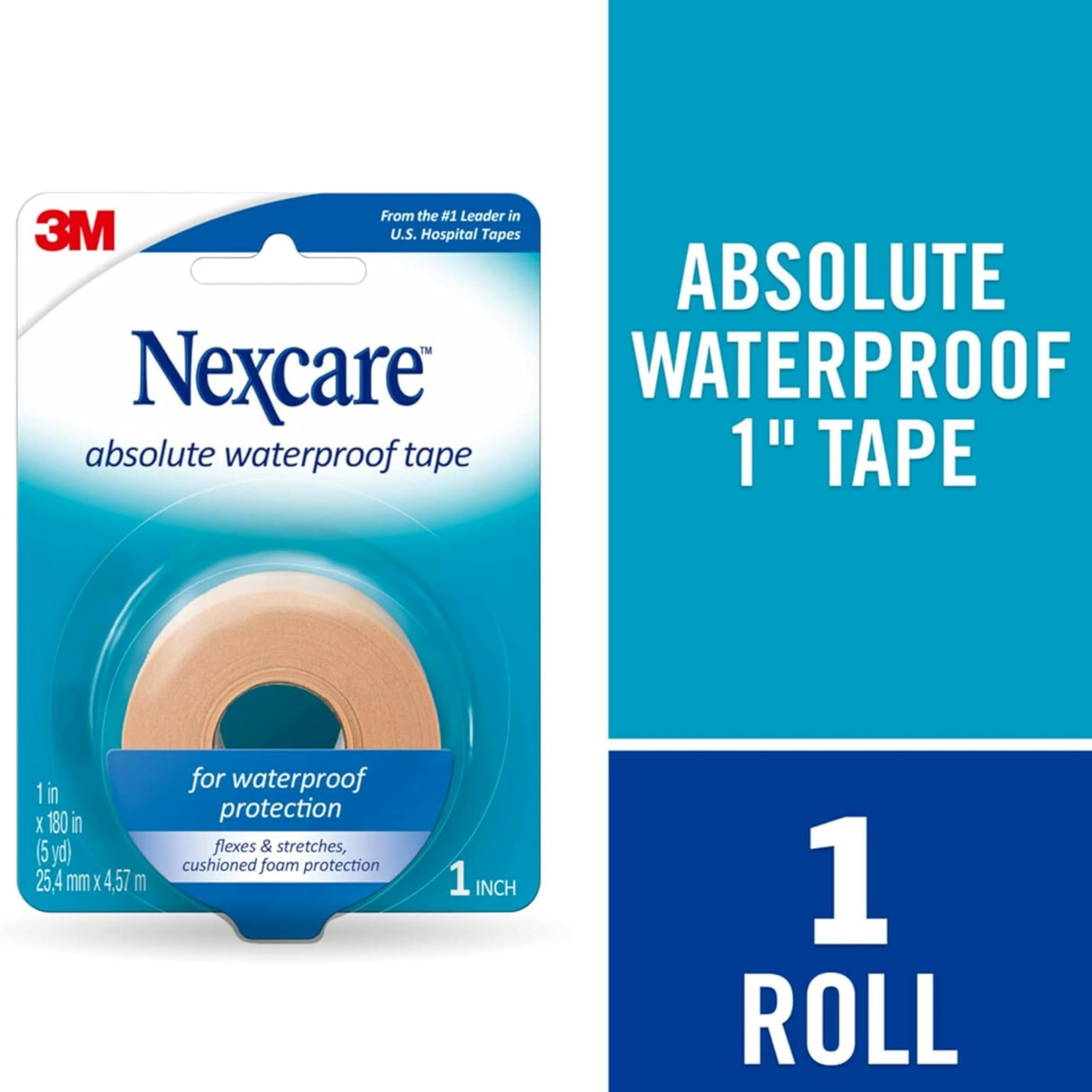 Nexcare Absolute Waterproof First Aid Tape, from The #1 Leader in U.S. Hospital Tapes, Stays on During Sports, Seals Out Water, Dirt and Germs, 1-Inch x 5-Yard Roll - Image 8
