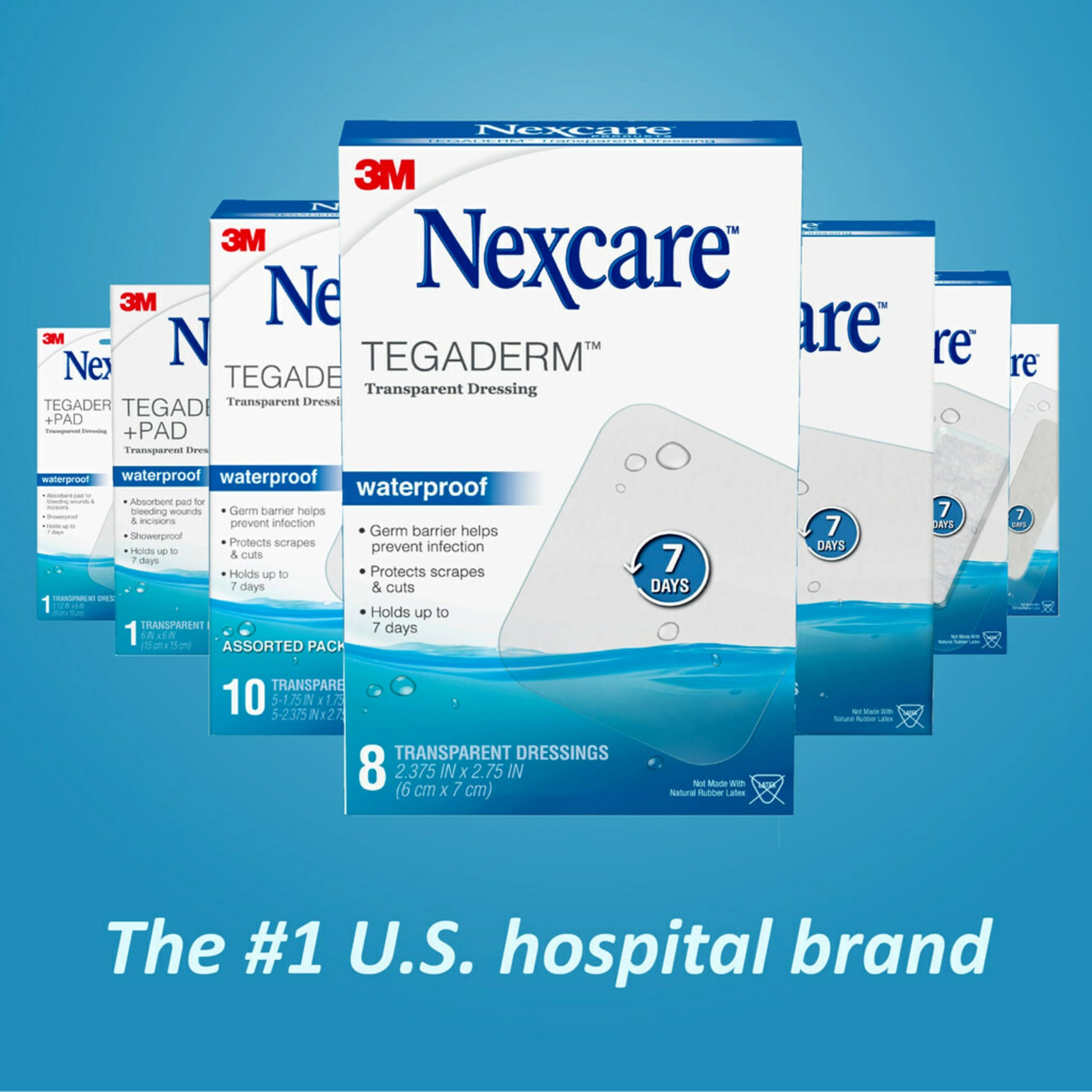 Nexcare Tegaderm Transparent Dressing, Clear Film Lets You See Wounds Heal, Waterproof Dressing Holds Fast for 7 Days - 10 Dressings - Image 7