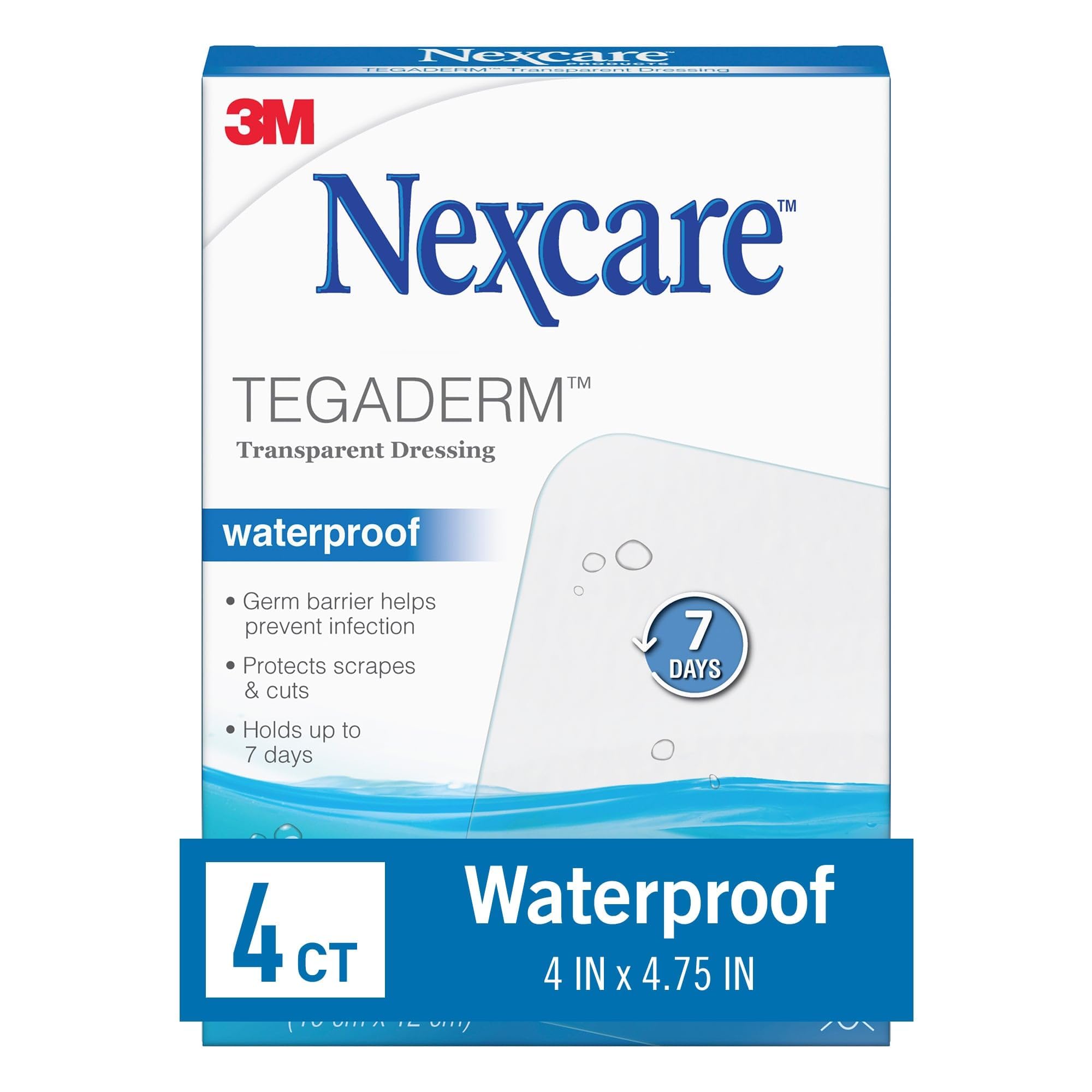 Nexcare Tegaderm Waterproof Transparent Dressing 4″ x 4¾″ – 4 Count Film Bandage for Wound Care, Seals Out Water, Dirt & Germs, Stays on Up to 7 Days - Image 5